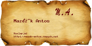 Mazák Antos névjegykártya